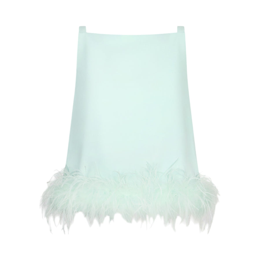 Top donna verde acqua con piume