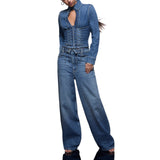 Jeans donna baggy con stringhe