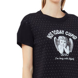 T-shirt donna con stampa e strass