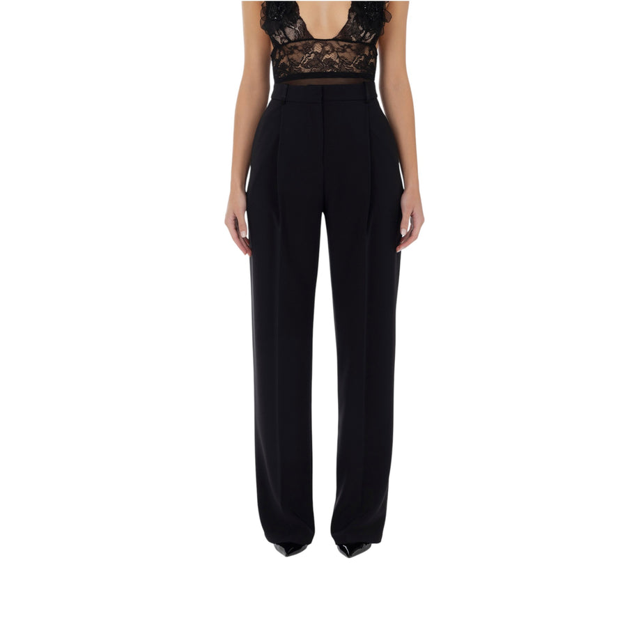 Pantaloni donna  in crêpe con dettagli in raso