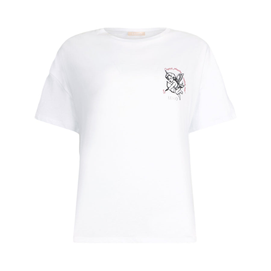 T-shirt donna con ricamo e strass