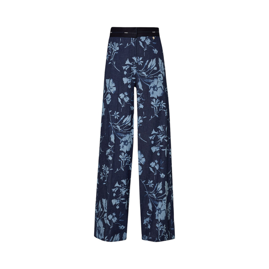 Jeans donna a palazzo con stampa floreale