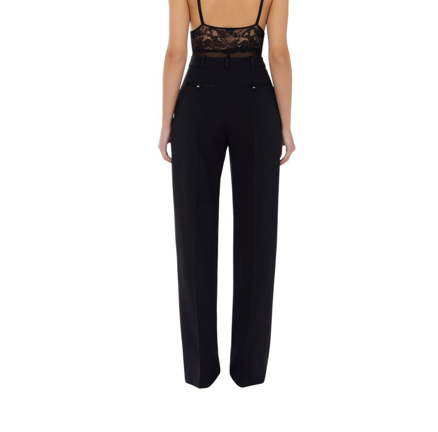 Pantaloni donna  in crêpe con dettagli in raso
