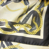 Foulard donna in twill di seta con stampa nastri e catene