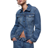 Giacca donna in denim con stringhe