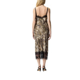 Abito donna slipdress midi camouflage con pizzo
