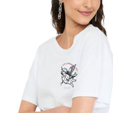 T-shirt donna con ricamo e strass