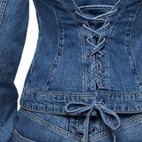 Giacca donna in denim con stringhe