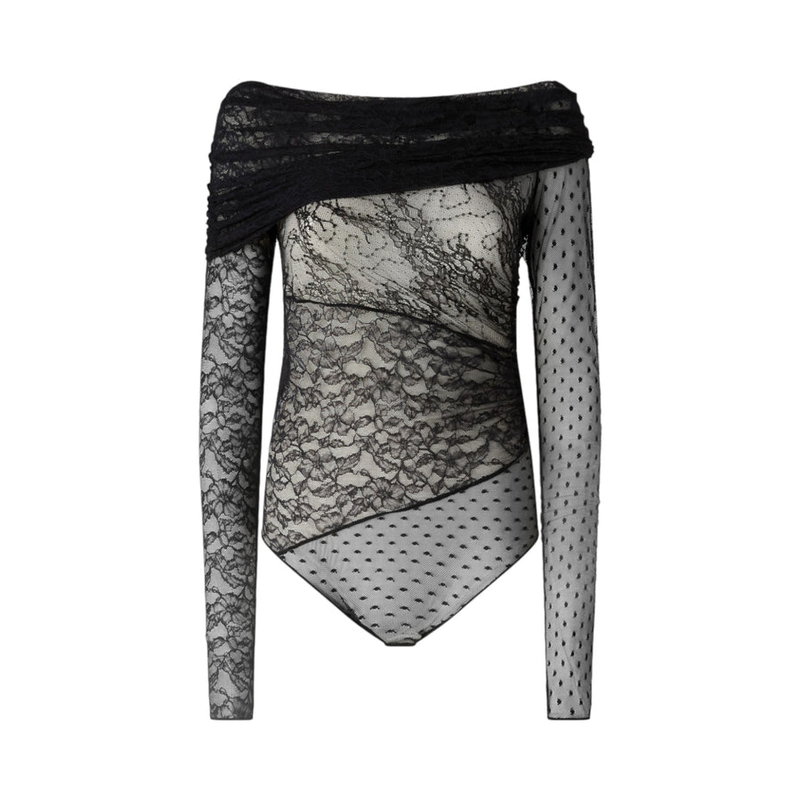 Maglia body donna in pizzo effetto patchwork