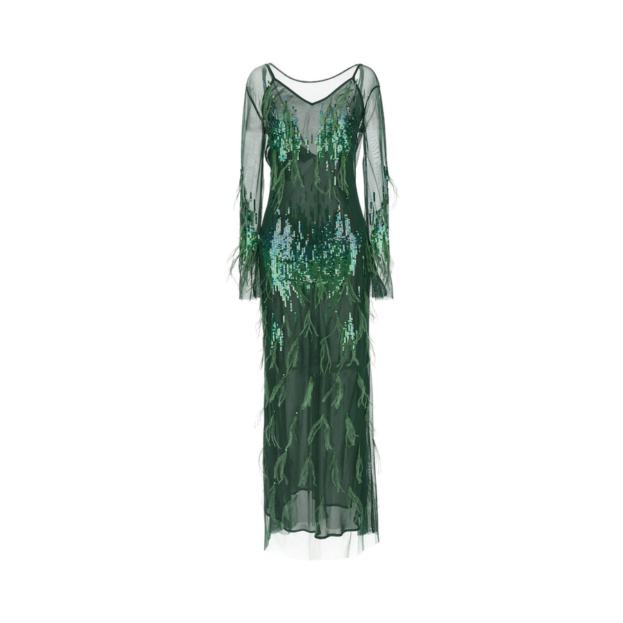 Abito donna con paillettes e piume