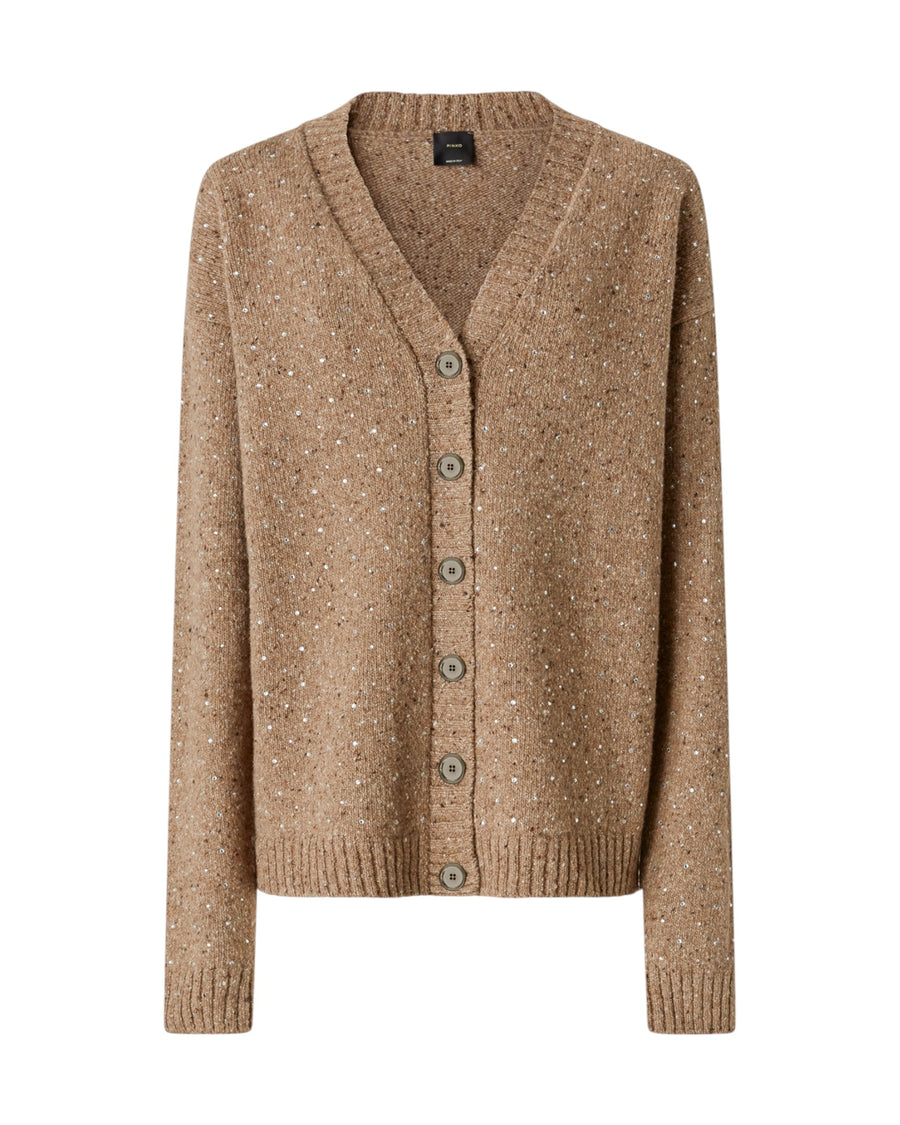 Cardigan donna in tessuto bouclé con strass