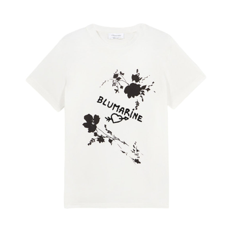 T-shirt con stampa rose e logo Blumarine