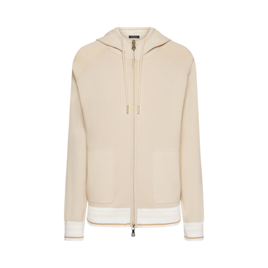 Felpa donna con cappuccio e bordo a righe