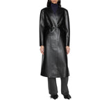 Cappotto donna lungo in ecopelle con cintura