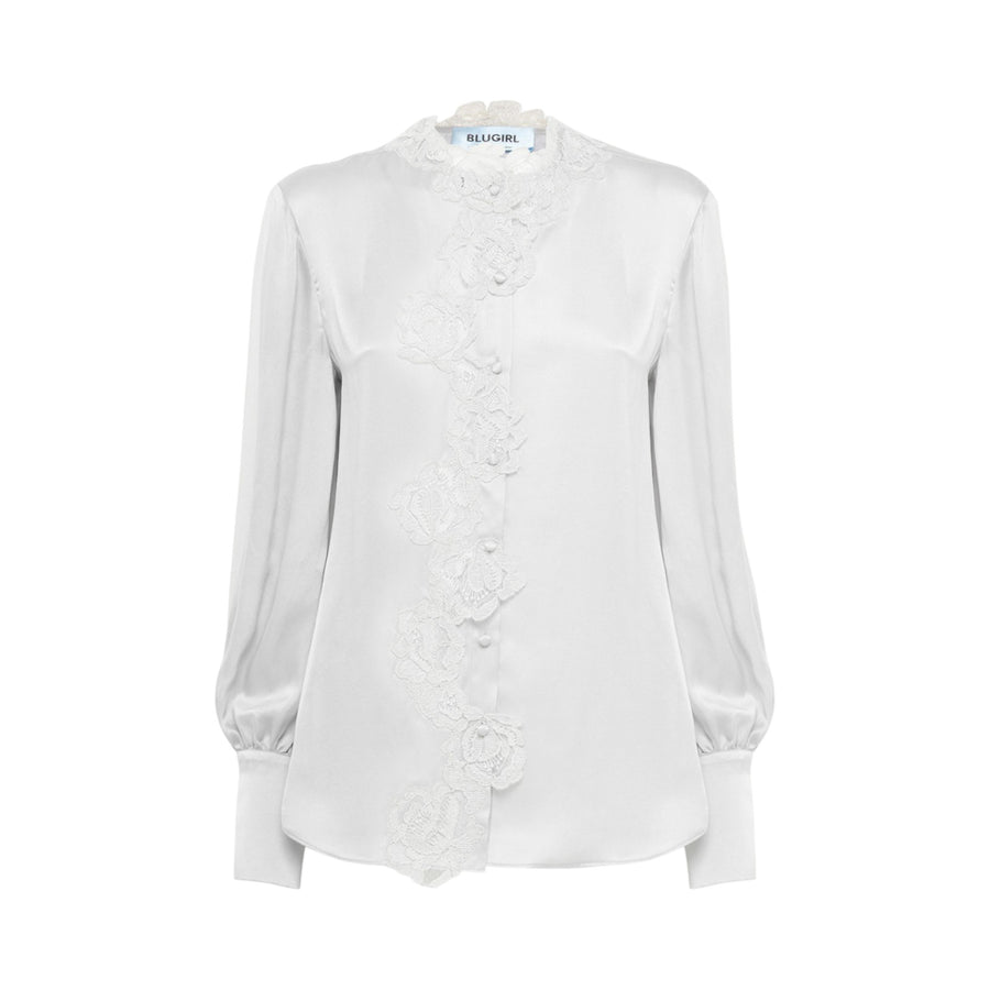 Camicia donna in raso di seta con pizzo