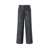 Pantalone donna wide leg con fantasia maculata e microstrass