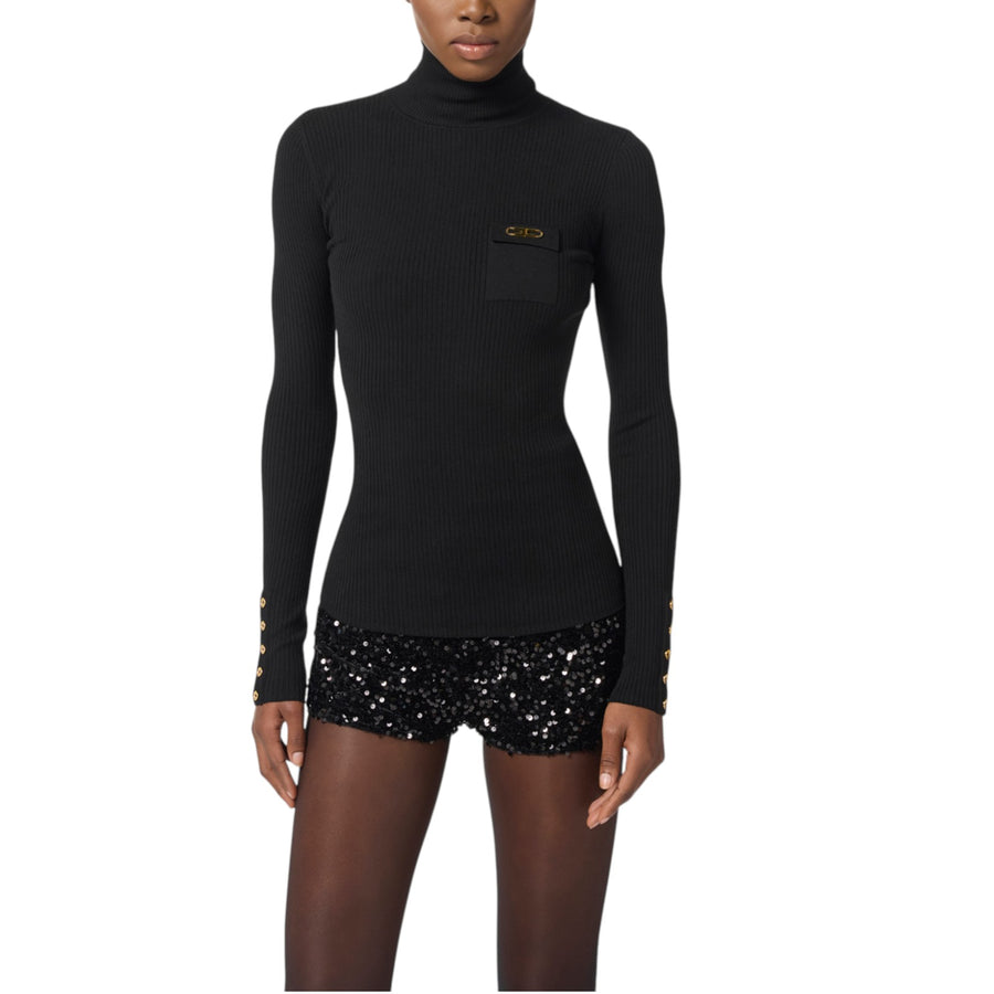 Maglia donna a costine con taschino