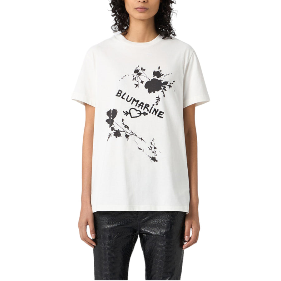 T-shirt con stampa rose e logo Blumarine