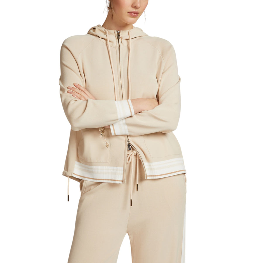 Felpa donna con cappuccio e bordo a righe