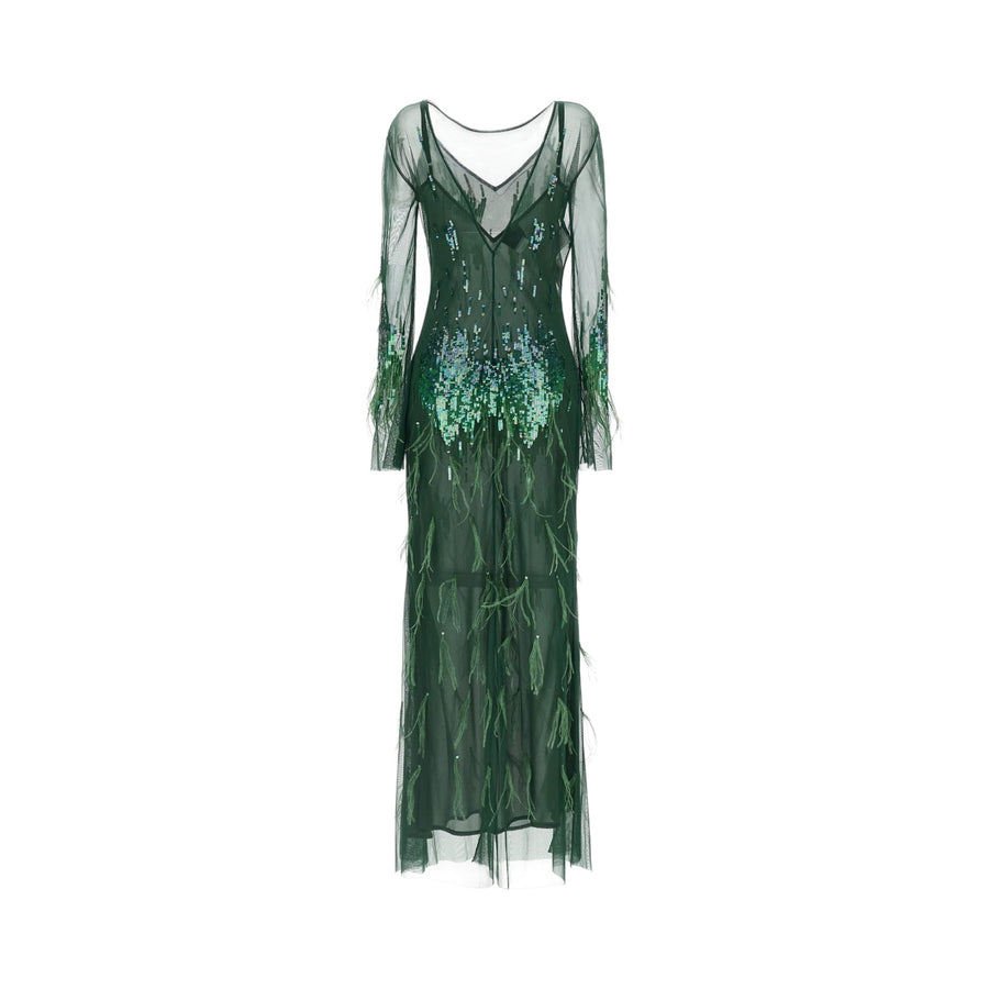 Abito donna con paillettes e piume