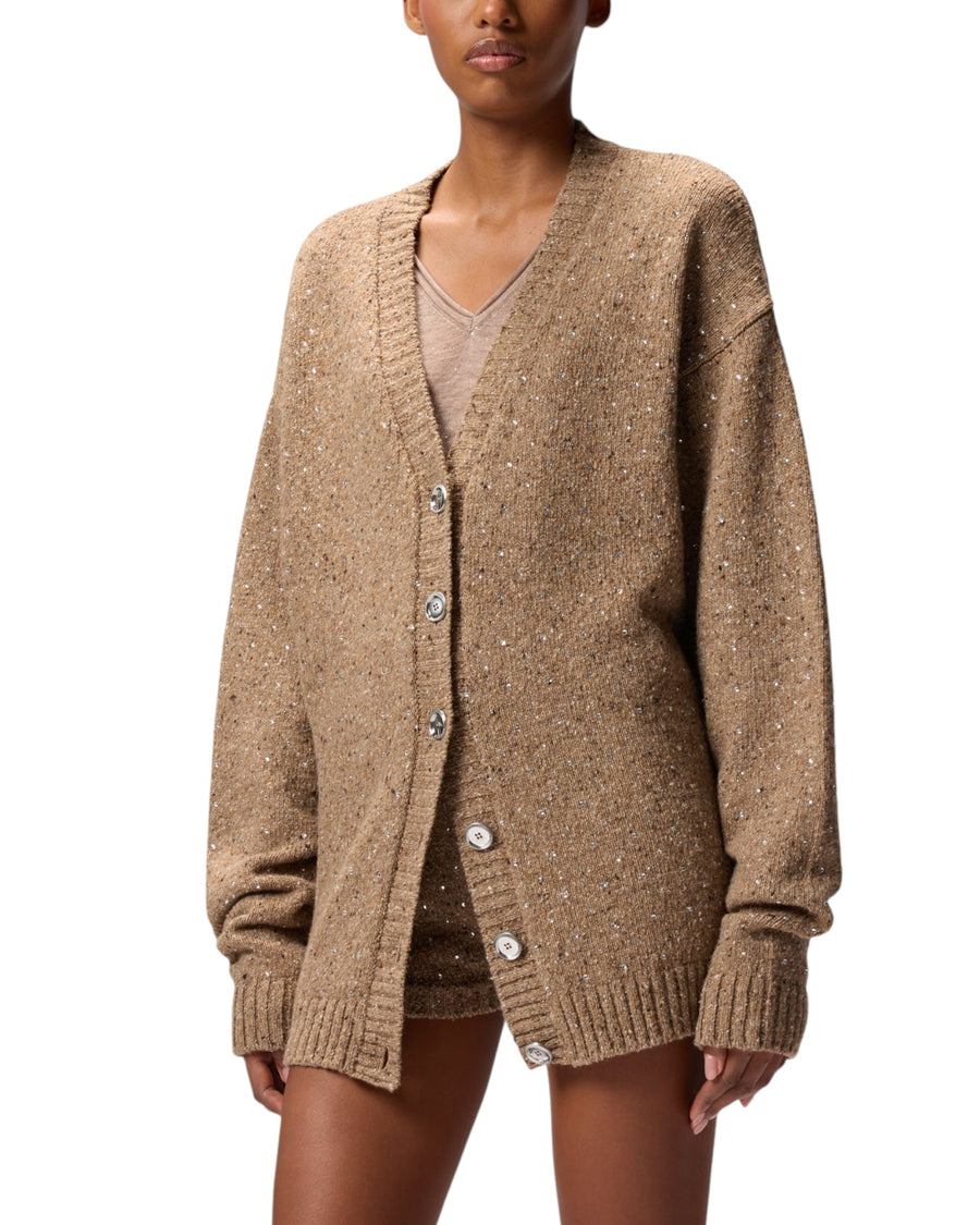 Cardigan donna in tessuto bouclé con strass