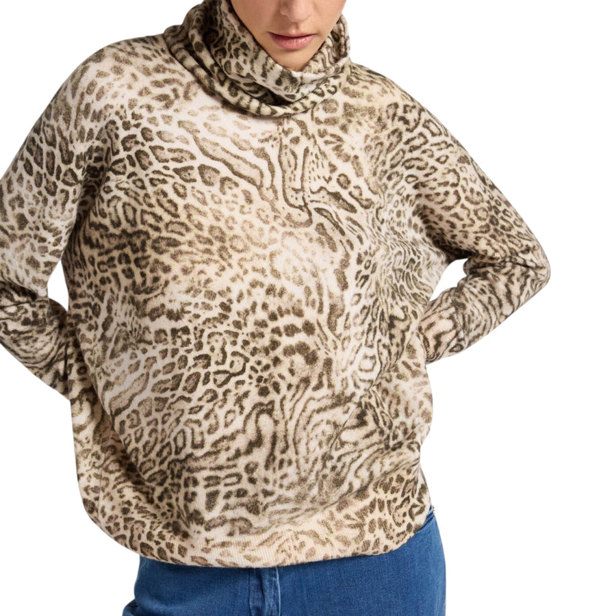 Maglia donna animalier con collo staccabile