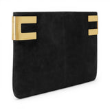 Pochette donna Rêve Noir in camoscio con logo metallico