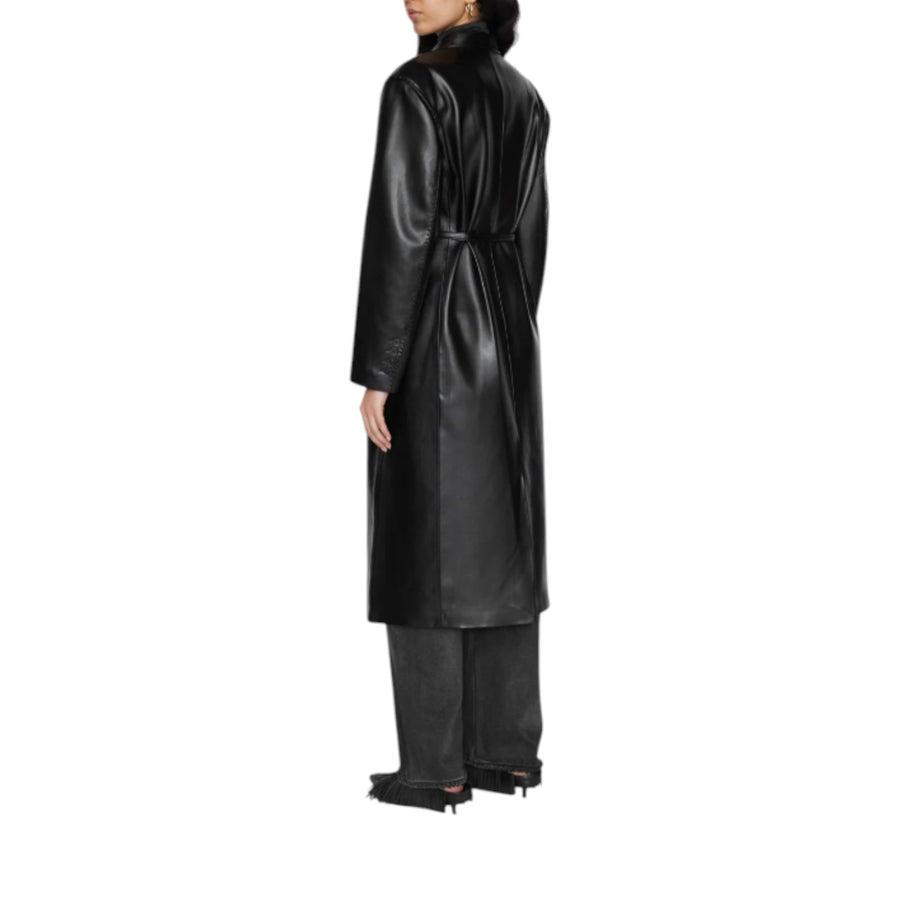 Cappotto donna lungo in ecopelle con cintura