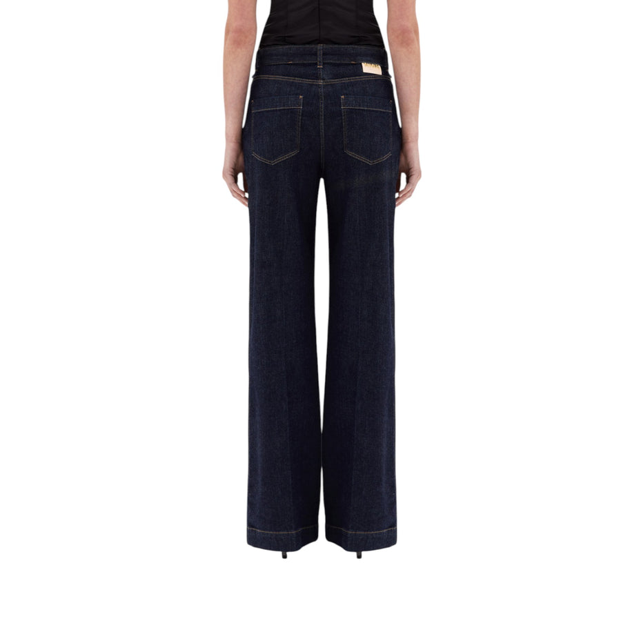 Jeans donna wide leg in denim con cintura