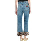 Jeans donna con risvolto animalier