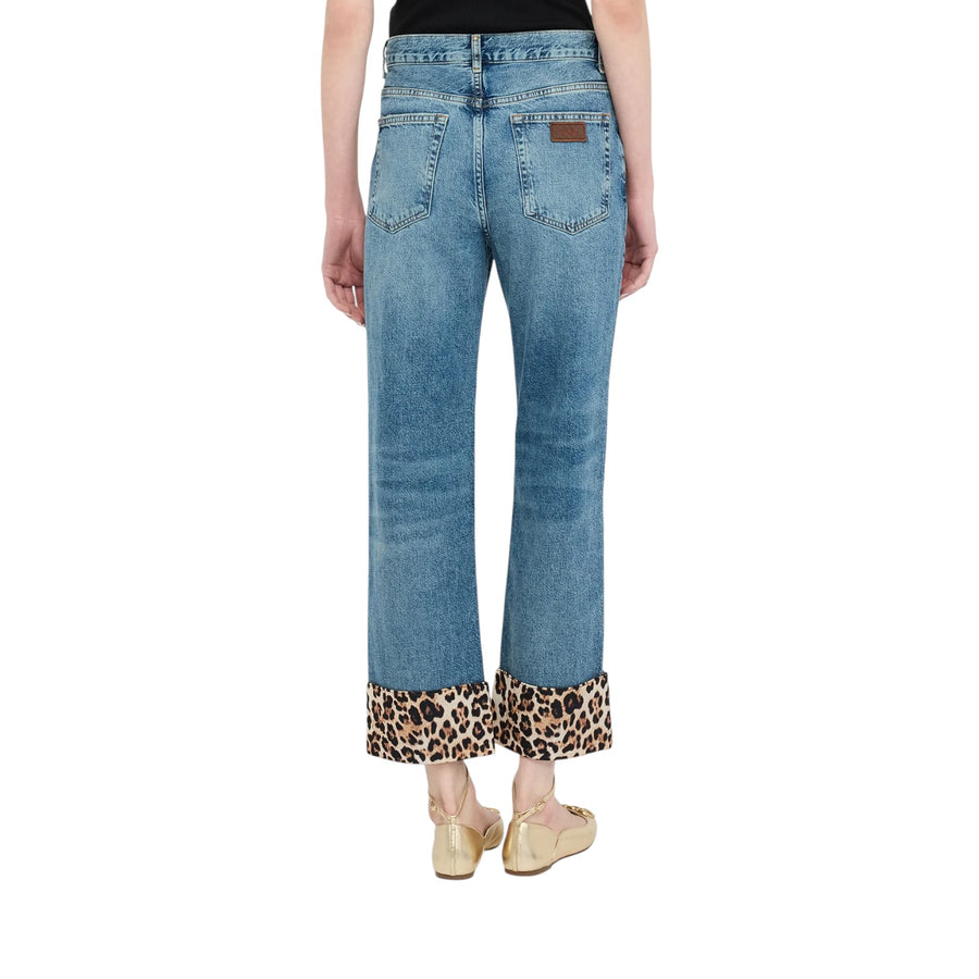 Jeans donna con risvolto animalier