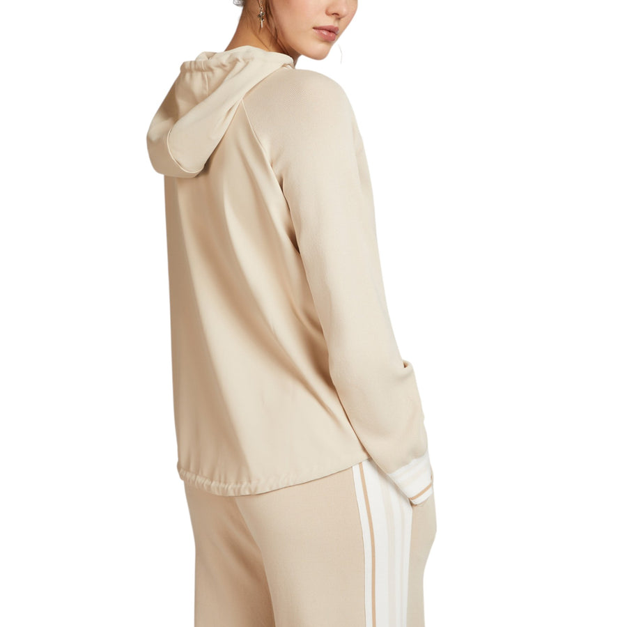 Felpa donna con cappuccio e bordo a righe