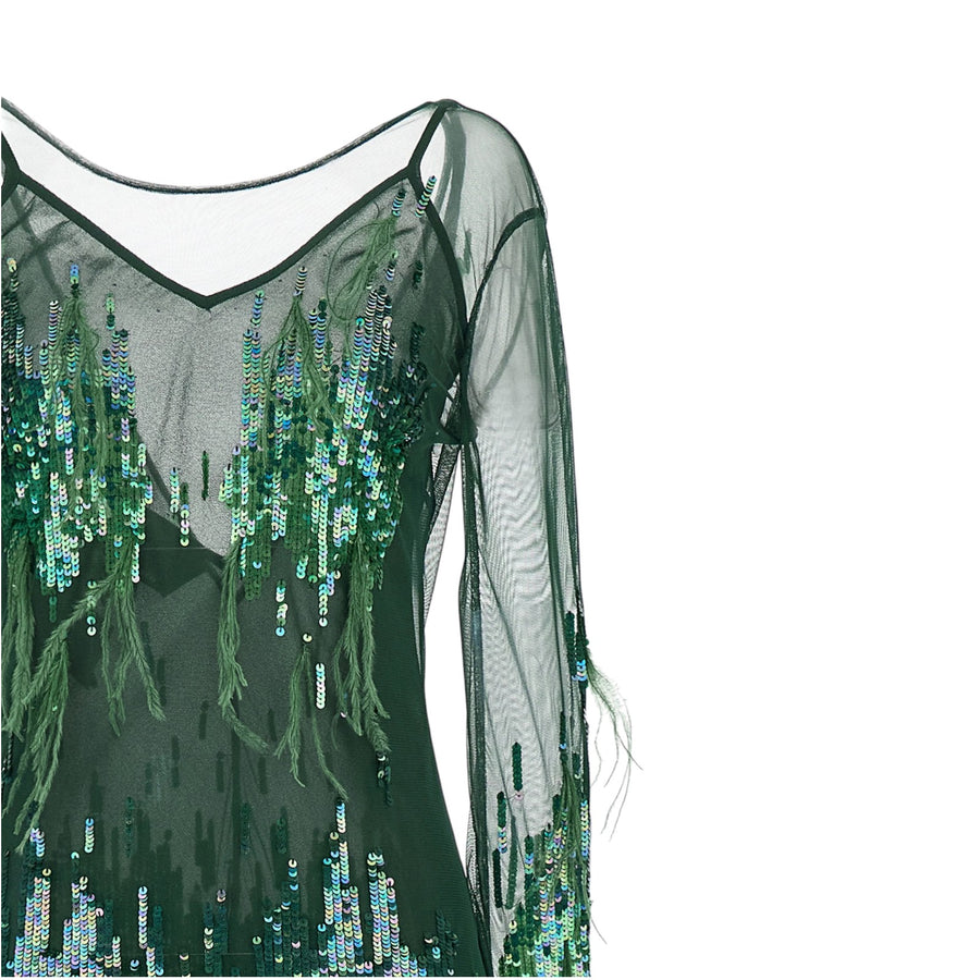 Abito donna con paillettes e piume