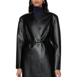 Cappotto donna lungo in ecopelle con cintura