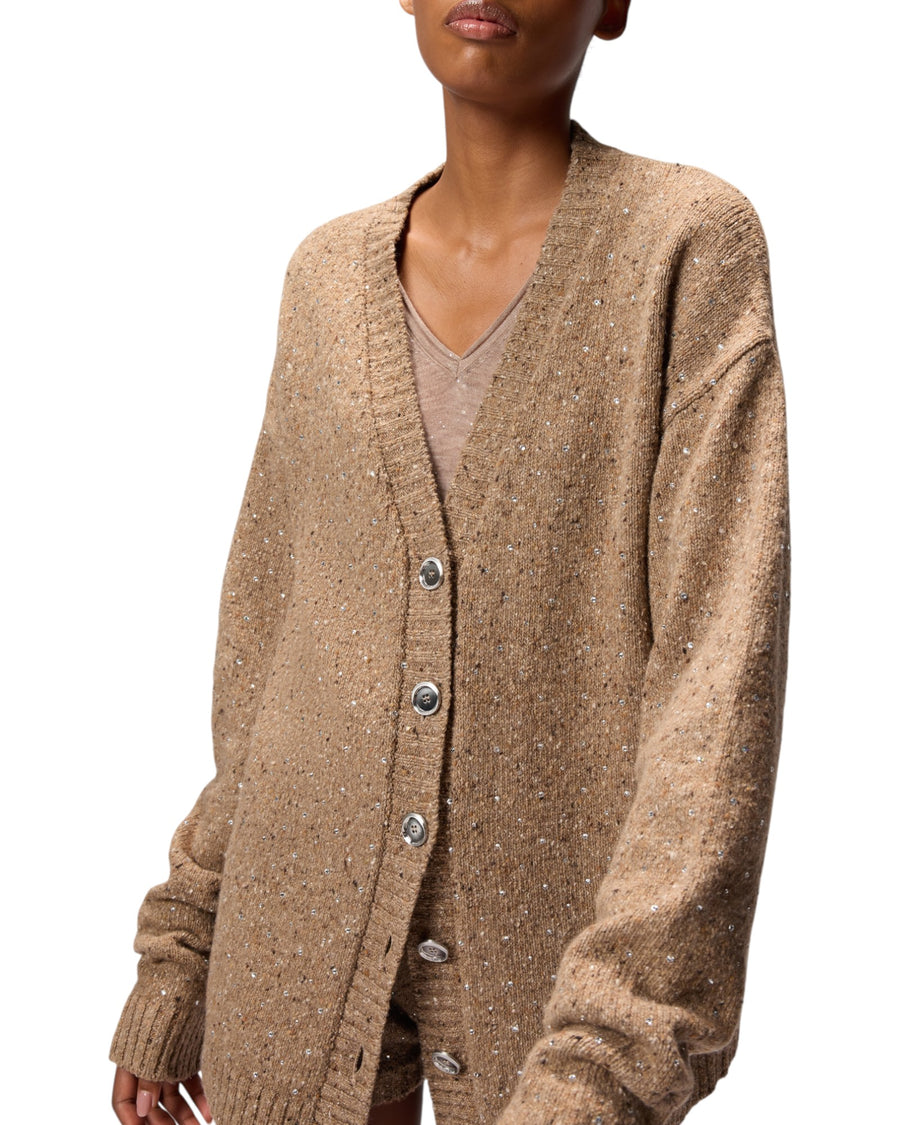 Cardigan donna in tessuto bouclé con strass