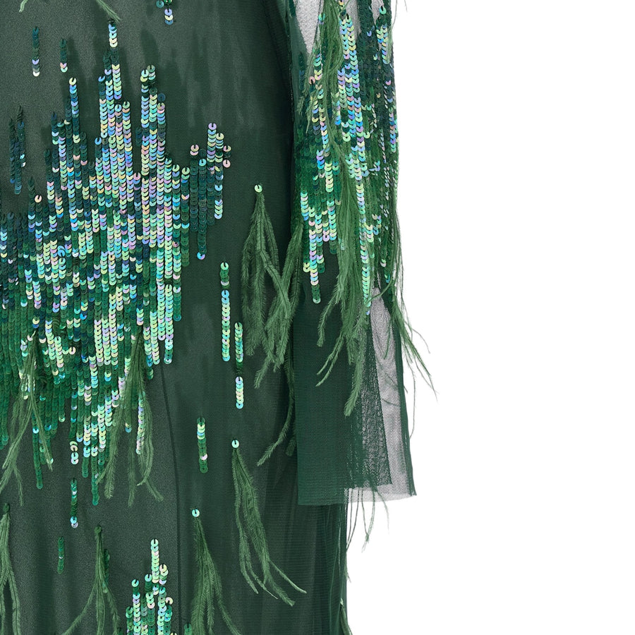 Abito donna con paillettes e piume