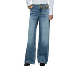 Jeans donna donna flare con cintura gioiello