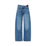 Jeans donna straight con cintone asimmetrico