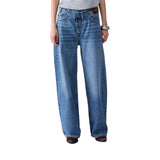 Jeans donna straight con cintone asimmetrico