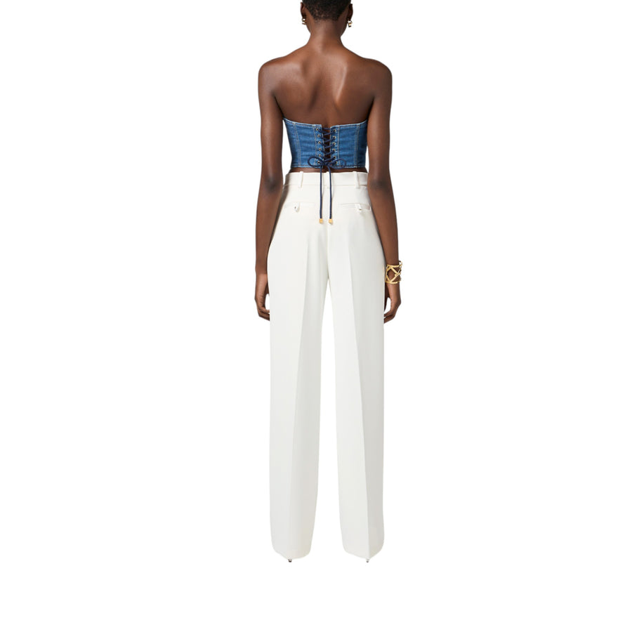 Pantaloni donna  in crêpe con dettagli in raso