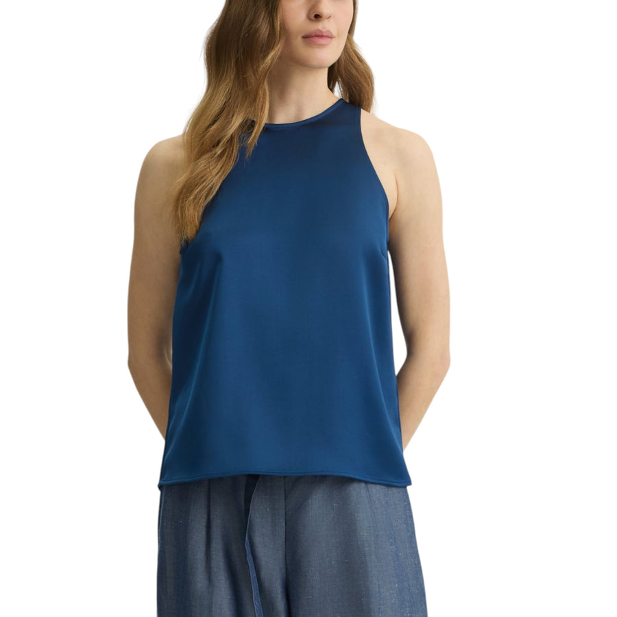 Top donna blu con fiocco