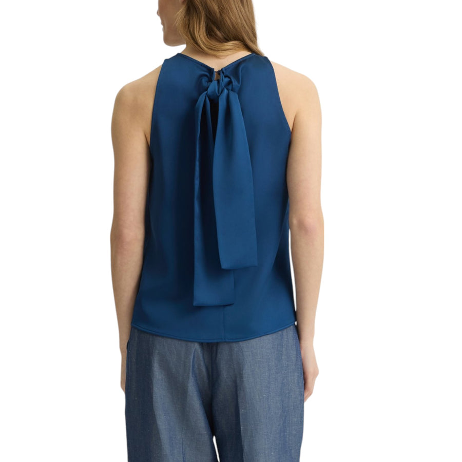 Top donna blu con fiocco