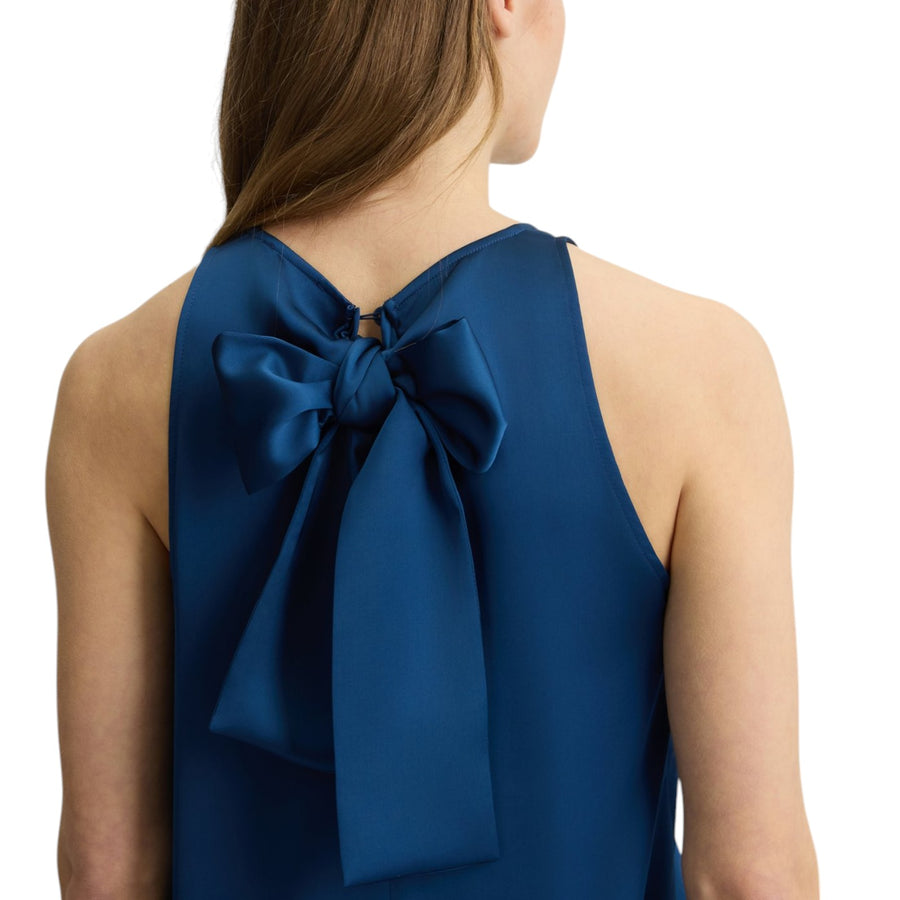 Top donna blu con fiocco