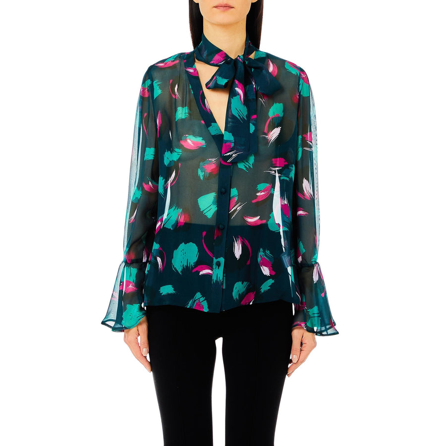 Camicia donna con fiocco floreale