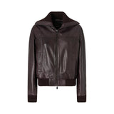Bomber donna in pelle con collo risvoltabile