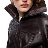 Bomber donna in pelle con collo risvoltabile