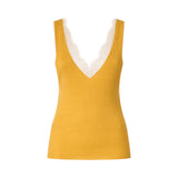 Canotta donna in misto seta e cashmere con scollo in pizzo