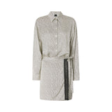 Abito donna corto chemisier con stampa pois e pizzo