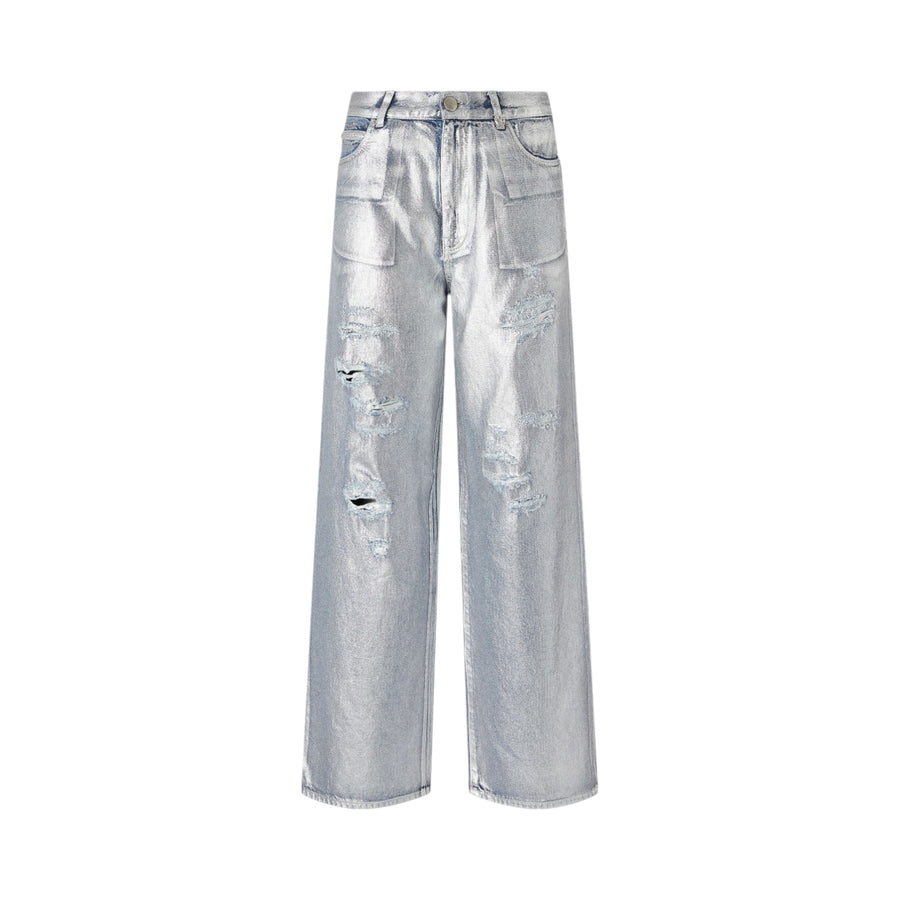 Jeans donna loose in denim laminato