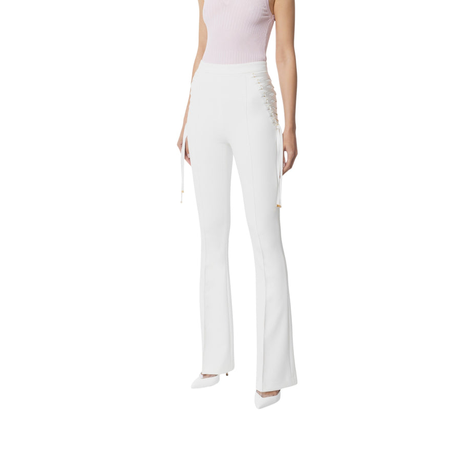 Pantaloni donna  a zampa in crêpe con lacci criss-cross